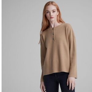 NWT Club Monaco Womens $329 Cashmere Blend Ribbed Henley Sweater in Camel Sz XS